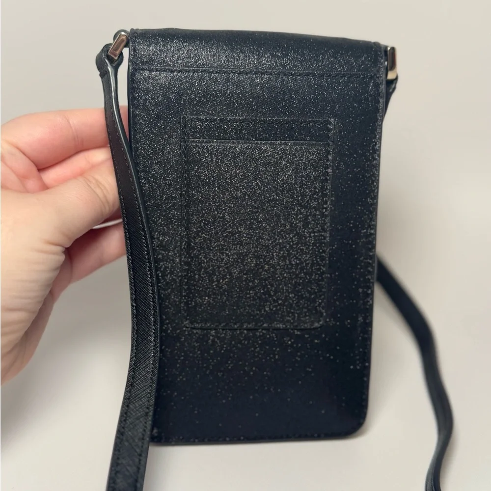 Kate Spade Cameron North South Black Glitter Phone Crossbody